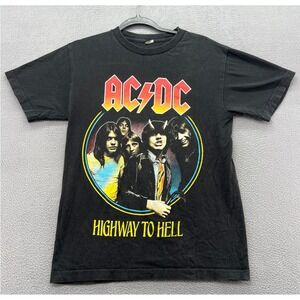 VTG Spectra ACDC Highway To Hell Graphic T-Shirt Mens Small Black Rock Band Tee